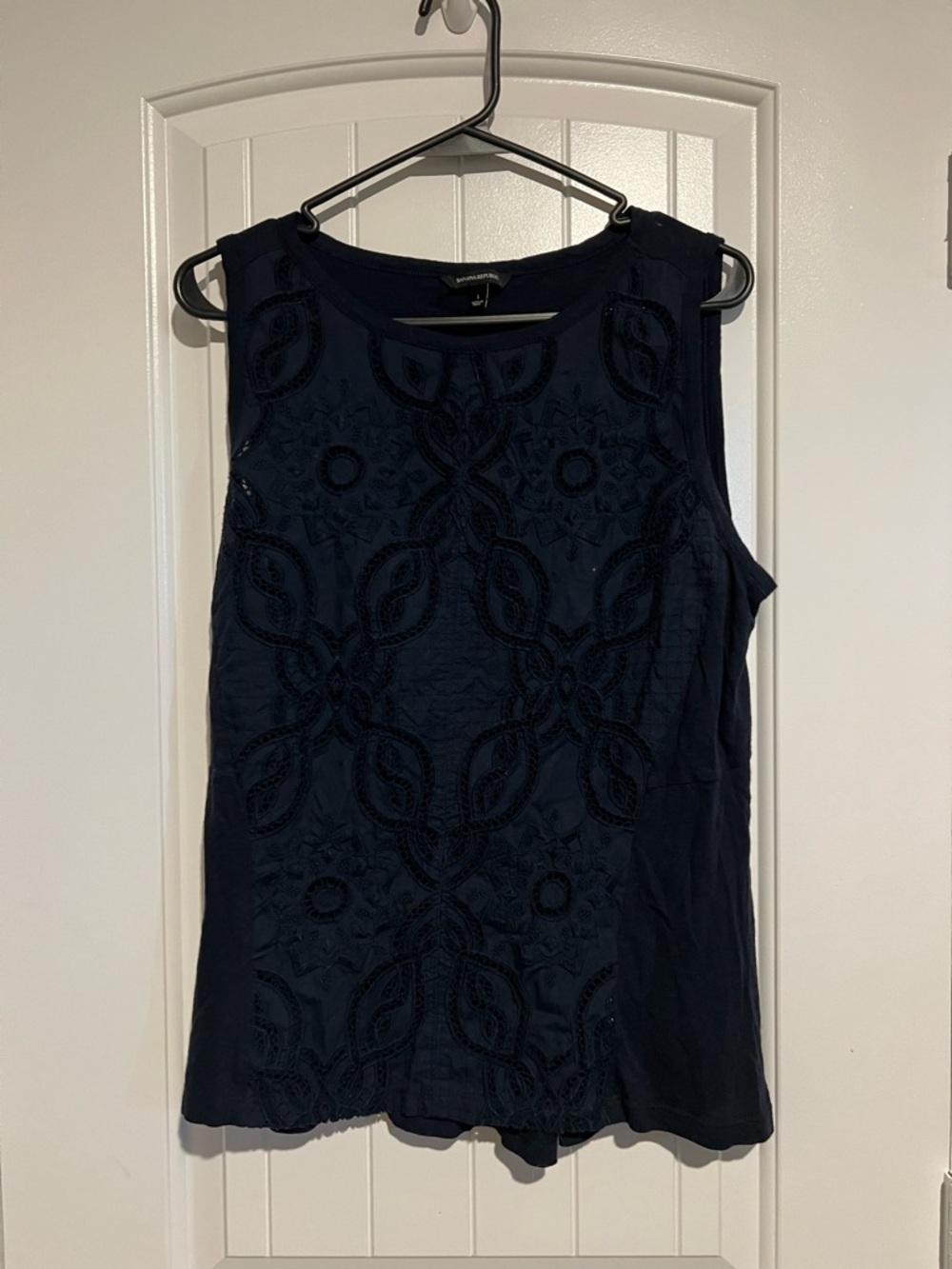 Banana Republic Navy Sleeveless Embroidered Tank